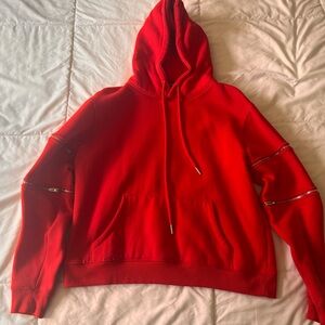 Red Hoodie with Zipper Accents